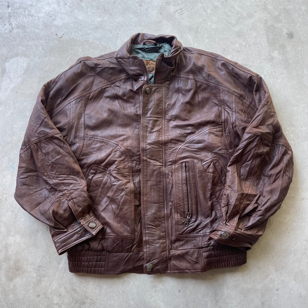 Vintage RedHead Brown Leather Bomber Jacket Mens L Rugged Workwear Gorpcore